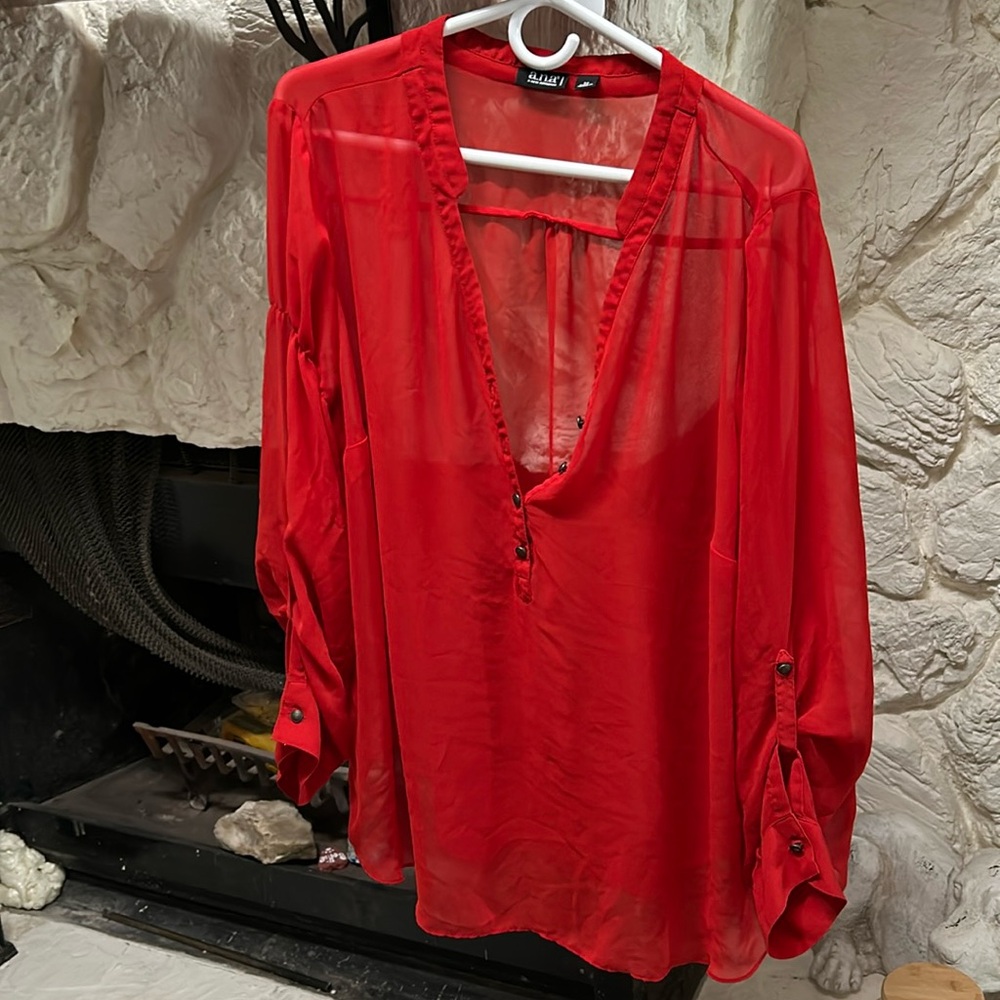 3X a.n.a. Sheer red blouse
